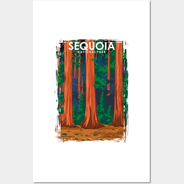 Sequoia National Park Vintage Minimal Travel Poster at Night Wall Art by jornvanhezik